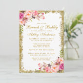 Pink Gold Glitzer Brautparty Brunch Einladung (Stehend Vorderseite)