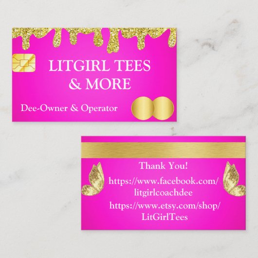 Pink Gold Glitzer Business Card Visitenkarte (Vorne/Hinten)