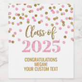 Pink Gold Glitzer Class 2025 Abschluss Weinetikett (Einzelnes Label)