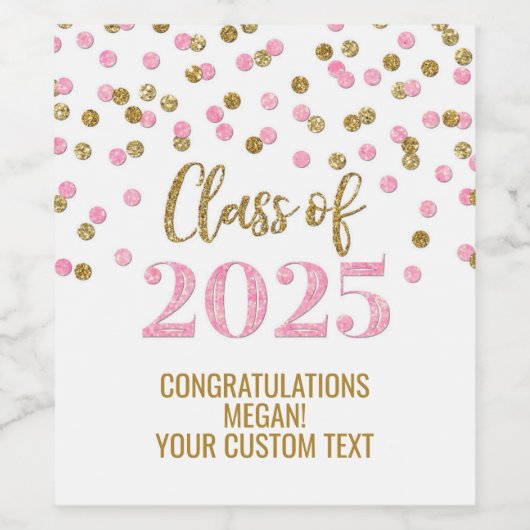 Pink Gold Glitzer Class 2025 Abschluss Weinetikett (Einzelnes Label)