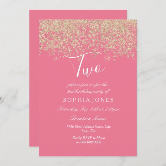 Pink Gold Glitzer Confetti 2. Party Einladung (Vorne/Hinten)