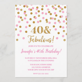 Pink Gold Glitzer Confetti 40 und fabelhaft Einladung