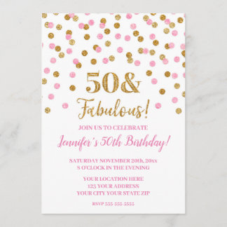 Pink Gold Glitzer Confetti 50 und fabelhaft Einladung