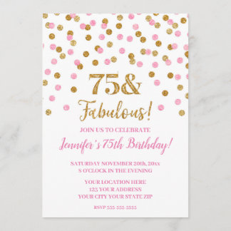 Pink Gold Glitzer Confetti 75 und fabelhaft Einladung