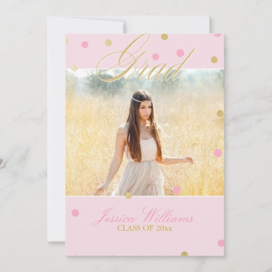 Pink & Gold Glitzer Confetti Abschluss Einladung (Vorderseite)