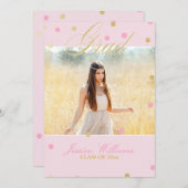 Pink & Gold Glitzer Confetti Abschluss Einladung (Vorne/Hinten)