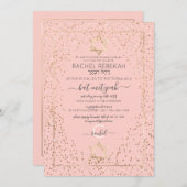 Pink Gold Glitzer Confetti Border Bat Mitzvah Einladung (Vorne/Hinten)