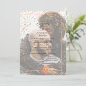 Pink Gold Glitzer Confetti Border Foto Hochzeit Einladung (Stehend Vorderseite)