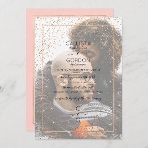 Pink Gold Glitzer Confetti Border Foto Hochzeit Einladung