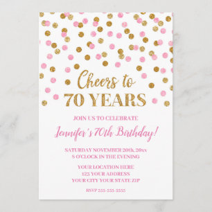 Pink Gold Glitzer Confetti Feiert 70 Jahre Einladung
