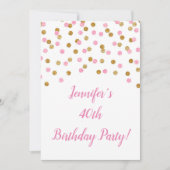 Pink Gold Glitzer Confetti freut sich auf 40 Jahre Einladung (Vorderseite)