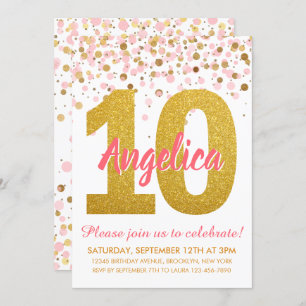 Pink Gold Glitzer Confetti Girl 10. Geburtstag Einladung