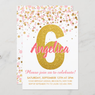Pink Gold Glitzer Confetti Girl Einladung