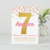 Pink Gold Glitzer Confetti Girl Einladung (Stehend Vorderseite)