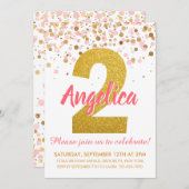 Pink Gold Glitzer Confetti Girl Einladung (Vorne/Hinten)