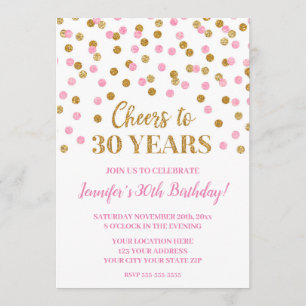 Pink Gold Glitzer Confetti jubelt bis 30 Jahre Einladung