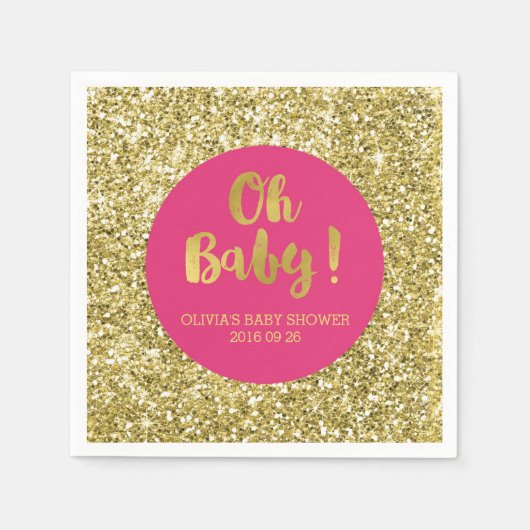 Pink Gold Glitzer Confetti Oh Baby Dusche Serviette (Vorderseite)