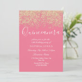 Pink Gold Glitzer Confetti Quinceanera Einladung (Stehend Vorderseite)