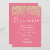 Pink Gold Glitzer Confetti Quinceanera Einladung (Vorne/Hinten)