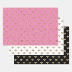 Pink Gold Glitzer Diamonds Geschenkpapier Set