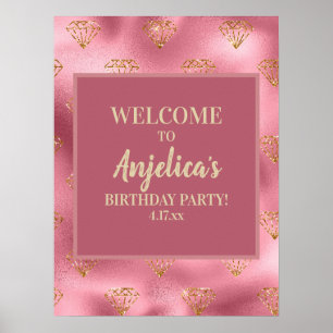 Pink Gold Glitzer Diamonds Girl's Birthday Party Poster