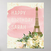 Pink Gold Glitzer Eiffelturm Zum Geburtstag Poster (Vorne)
