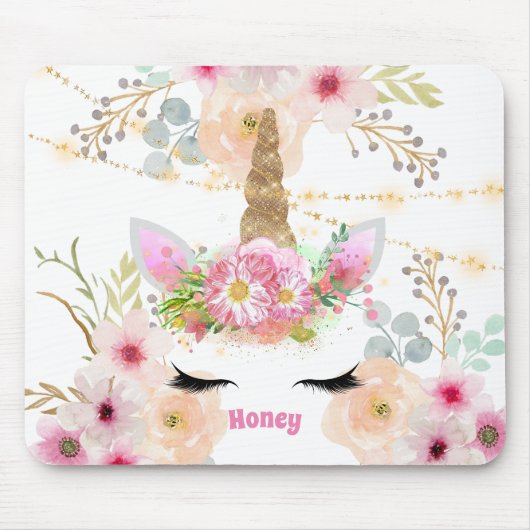 Pink Gold Glitzer Einhorn Face Trendy Girls Gesche Mousepad (Vorne)