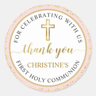 Pink Gold Glitzer Erste heilige Kommune Vielen Dan Runder Aufkleber