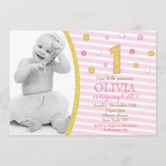 Pink & Gold Glitzer Erster Geburtstag Einladungen