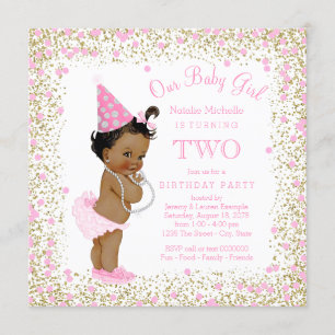 Pink Gold Glitzer Ethnic Girls 2. Geburtstag Party Einladung