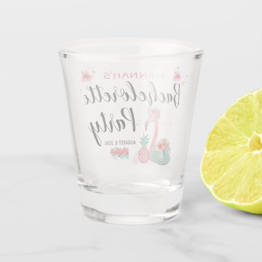Pink Gold Glitzer Flamingo Junggeselinnen-Abschied Schnapsglas (Rückseite)