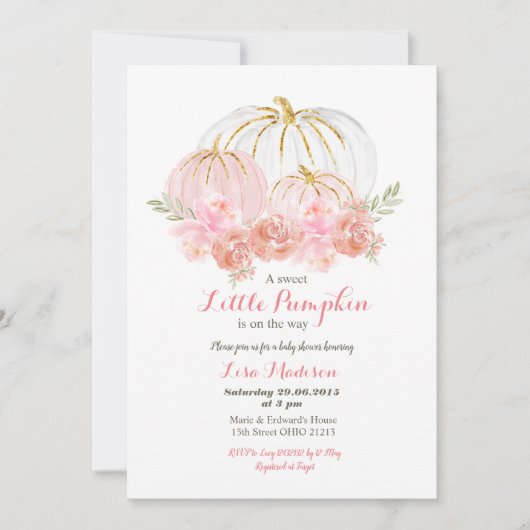 Pink Gold Glitzer Floral Pumpen Babydusche Einladung (Vorderseite)