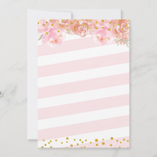 Pink Gold Glitzer Floral Pumpen Babydusche Einladung (Rückseite)