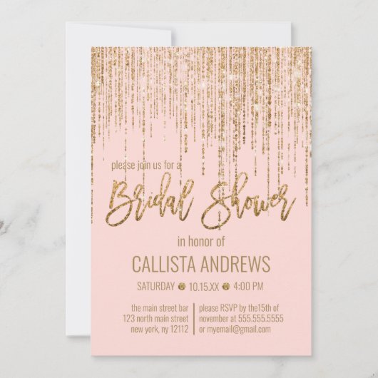 Pink Gold Glitzer Fringe Vorhang Brautparty Einladung (Vorderseite)