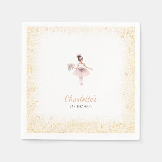 Pink Gold Glitzer Girl Ballett Thema Geburtstag Serviette (Vorderseite)