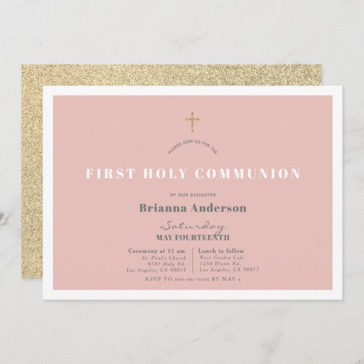 Pink Gold Glitzer Girl Einladung (Vorne/Hinten)