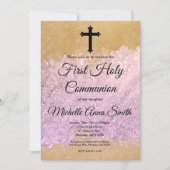 Pink Gold Glitzer Girl Erste Heilige Kommune Einladung (Vorderseite)