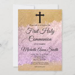 Pink Gold Glitzer Girl Erste Heilige Kommune Einladung
