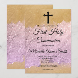 Pink Gold Glitzer Girl Erste Heilige Kommune Einladung