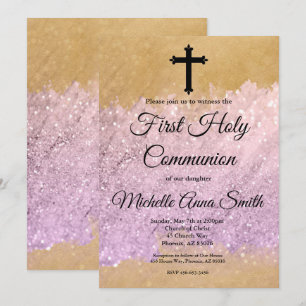 Pink Gold Glitzer Girl Erste Heilige Kommune Einladung