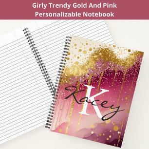 Pink Gold Glitzer Girl Monogram Name Notizblock