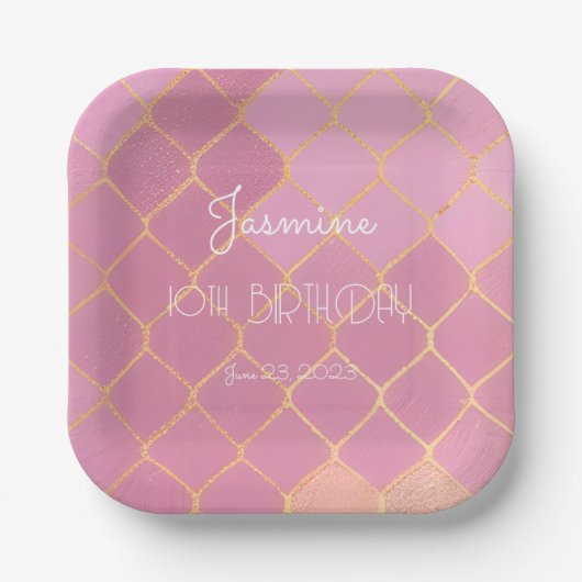 Pink Gold Glitzer Girl's Birthday Pappteller (Vorderseite)