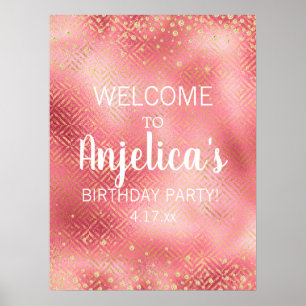 Pink Gold Glitzer Girl's Birthday Party Poster