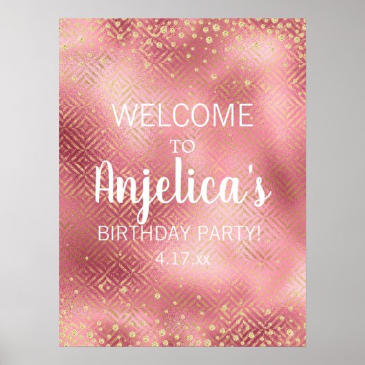 Pink Gold Glitzer Girl's Birthday Party Poster (Vorne)