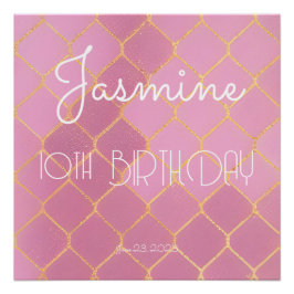 Pink Gold Glitzer Girl's Birthday Poster