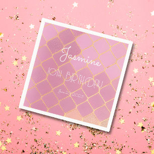 Pink Gold Glitzer Girl's Birthday Serviette