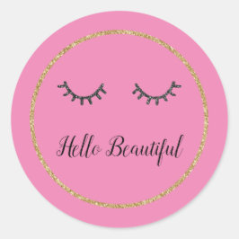 Pink Gold Glitzer Girly Black Eyelashes Runder Aufkleber