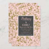 Pink & Gold Glitzer Girly Glam Moderne Babydusche Einladung (Vorne/Hinten)