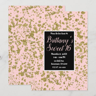 Pink & Gold Glitzer Girly Glam Modernes Sweet 16 Einladung