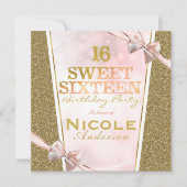 Pink Gold Glitzer Glam Sweet 16 Bow Birthday Party Einladung (Vorderseite)